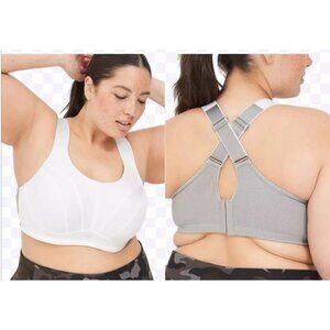 LIVI Active Lane Bryant White/Gray Underwire Max Support Sports Bra Size 44DD